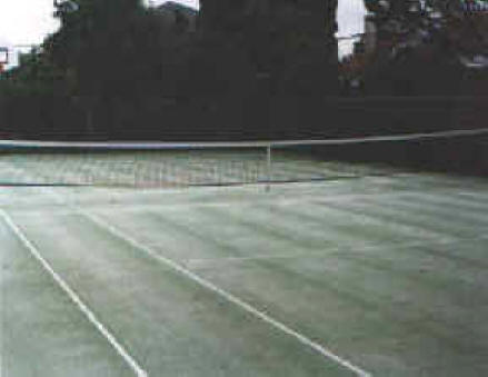 White sand infill in green synthetic grass